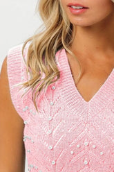 BiBi Chevron Pointelle Pearl Knit Top OutfitFlow